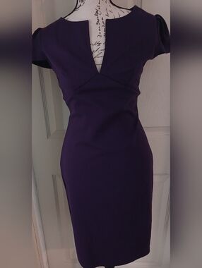 VfEmage Deep Purple Dress with Notch V-Neck